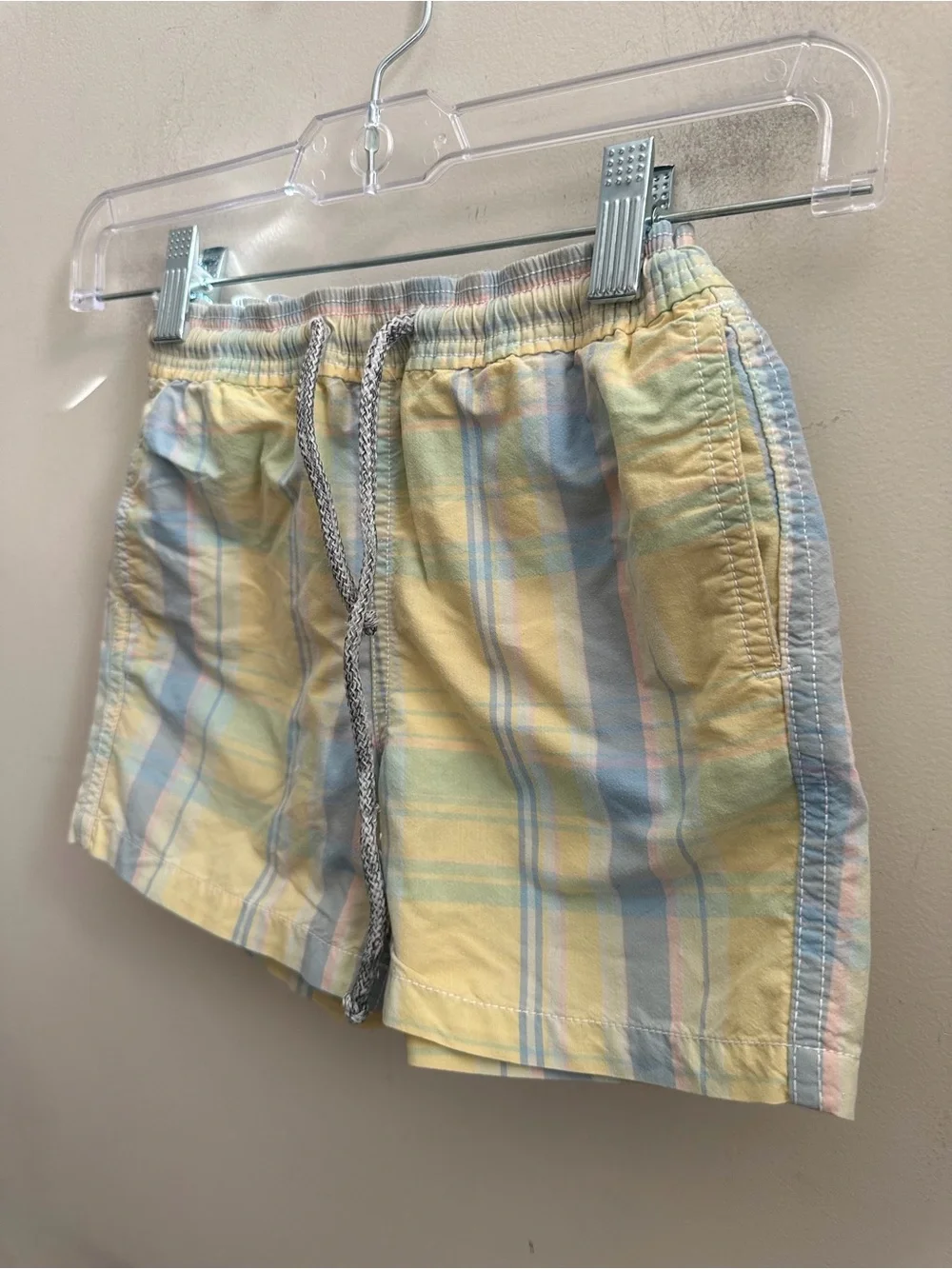 Vilebrequin Junior Boys Plaid Swim Trunks Size 8 Pastel Blue Yellow Mesh Lined